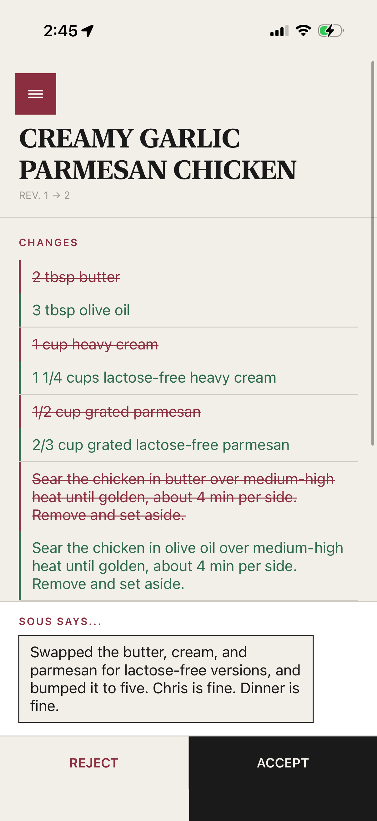 Sous swapping in lactose-free ingredients